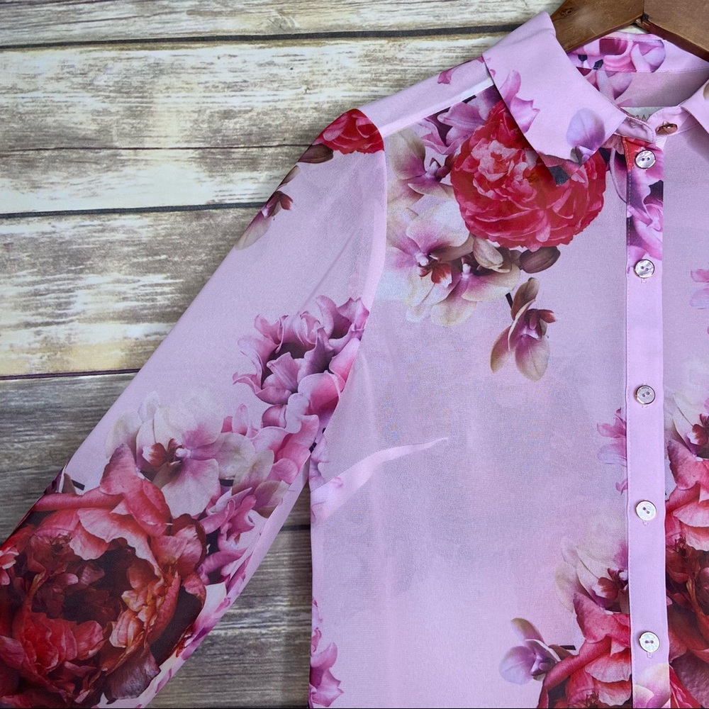 Ted Baker Floral Print Button-Down Blouse - Pink - Picture 9 of 9
